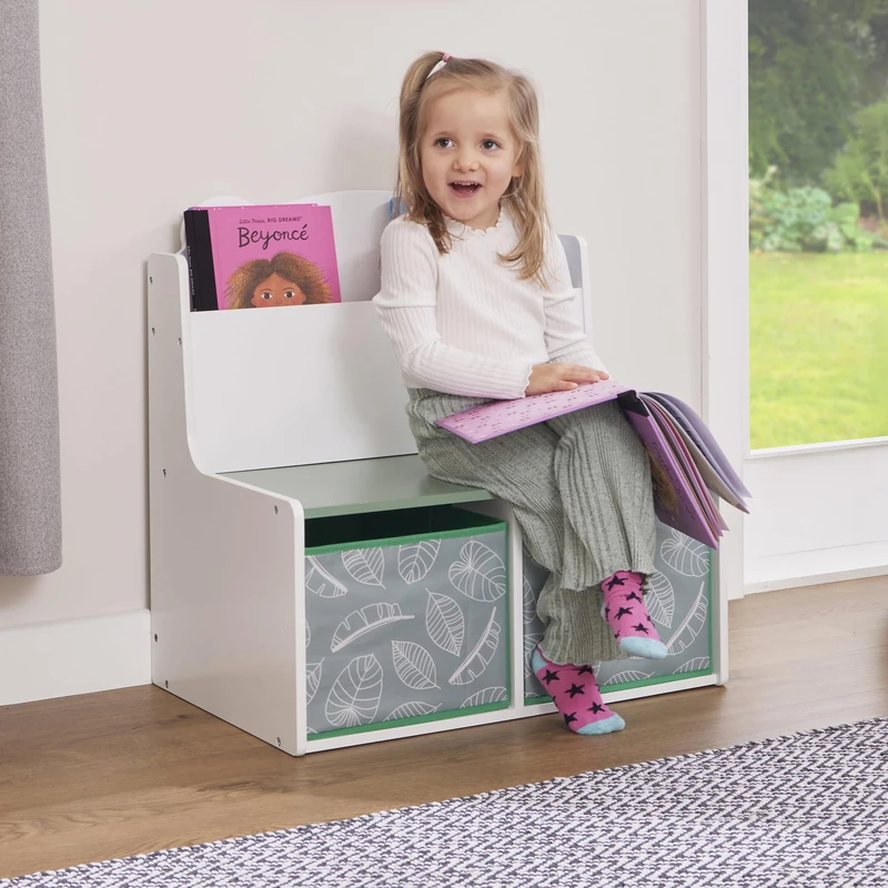 Liberty House Toys Kids Teddy Bear Bookcase, H60 x W61.5 x D50cm, White & Green