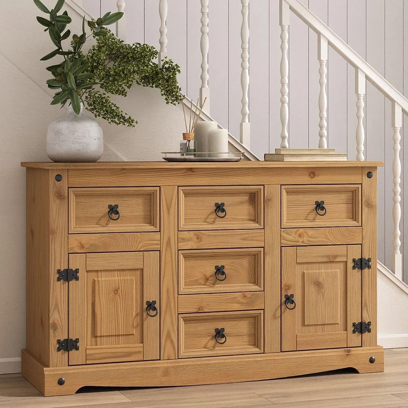 Corona Sideboard 5 Drawer 2 Door Large Cupboard Wide Mexican Solid Pine Wood