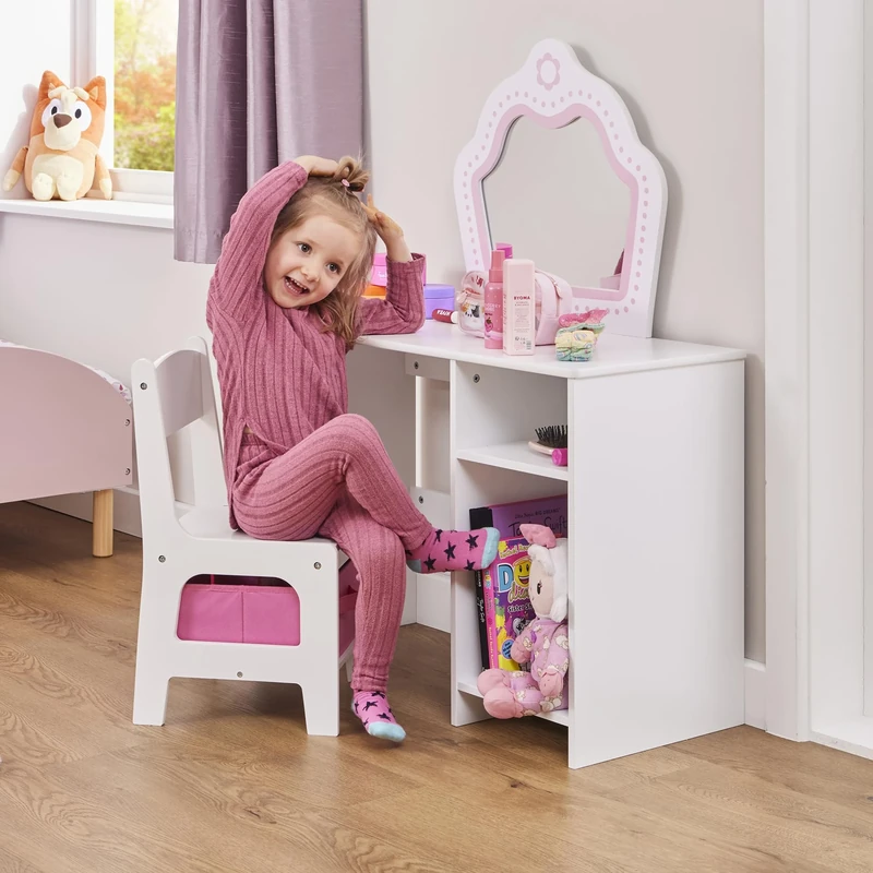 Liberty House Toys Kids Dressing Table and Chair Set, H100 x W77 x D34cm