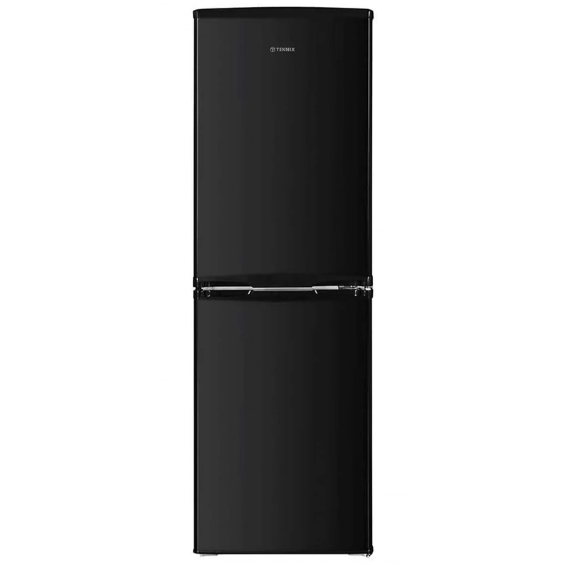 Teknix STF1448B Freestanding 50/50 Fridge Freezer, Compact 142L Capacity, Adjustable Temperature Control and Legs, Reversible Doors, Efficient LED Light, 4 Star Freezer Rating - in Black