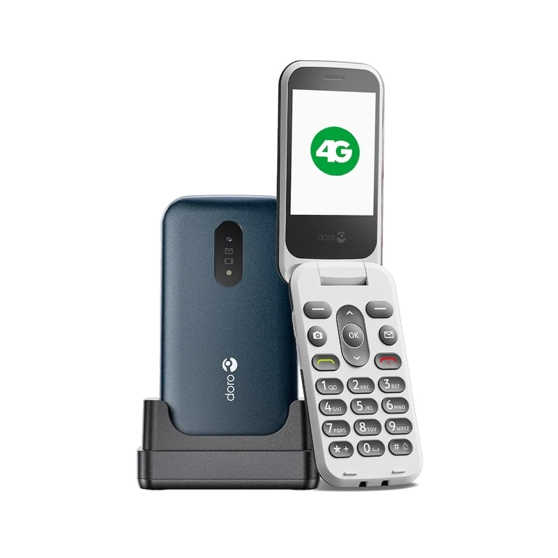 Doro 2820 4G Unlocked Basic Mobile Phone For Seniors, Large Buttons, Camera, Assistance Button (Without Cradle) - Blue/White (Renewed)