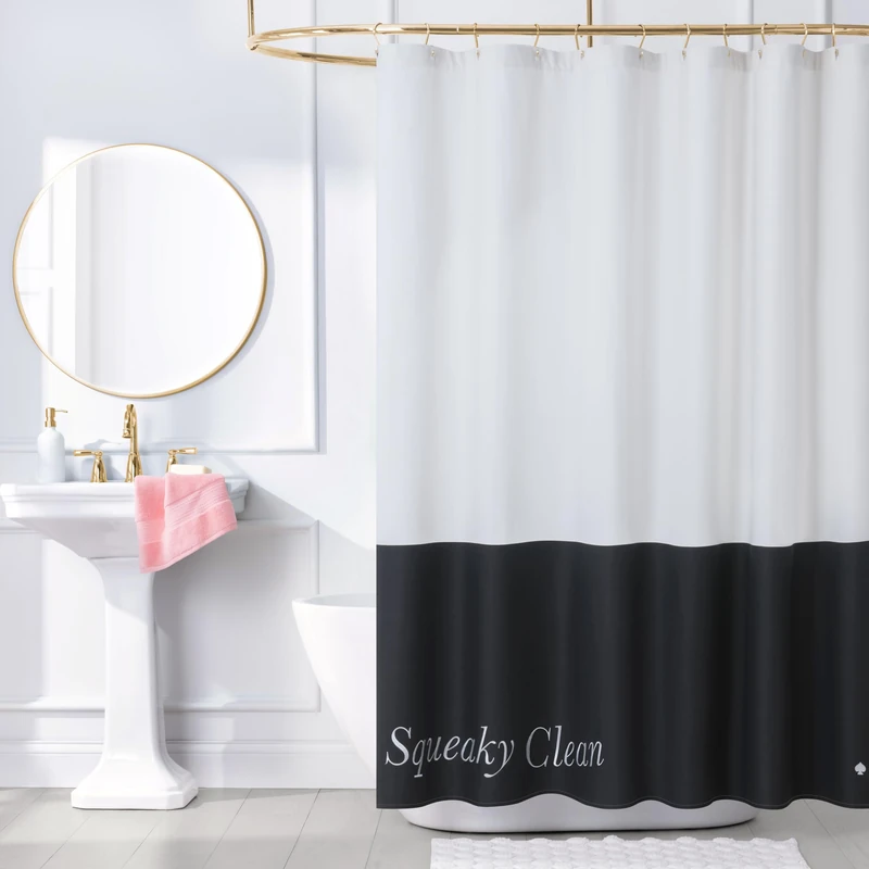 Kate Spade New York Squeaky Clean Color Block Shower Curtain, 72 in x 72 in, Made from 100% Cotton, Machine Washable, Black and White Shower Curtain