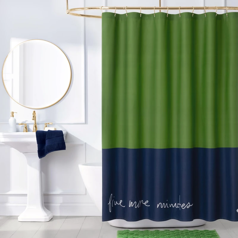 Kate Spade New York Five More Minutes Color Block Shower Curtain, 72 in x 72 in, Made from 100% Cotton, Machine Washable, Blue and Green Shower Curtain - Image 1