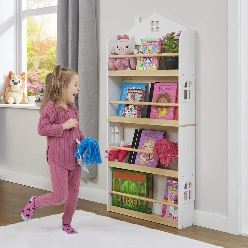 Liberty House Toys Kids Wall Mounted House Bookcase, H130 x W60 x D14.5cm