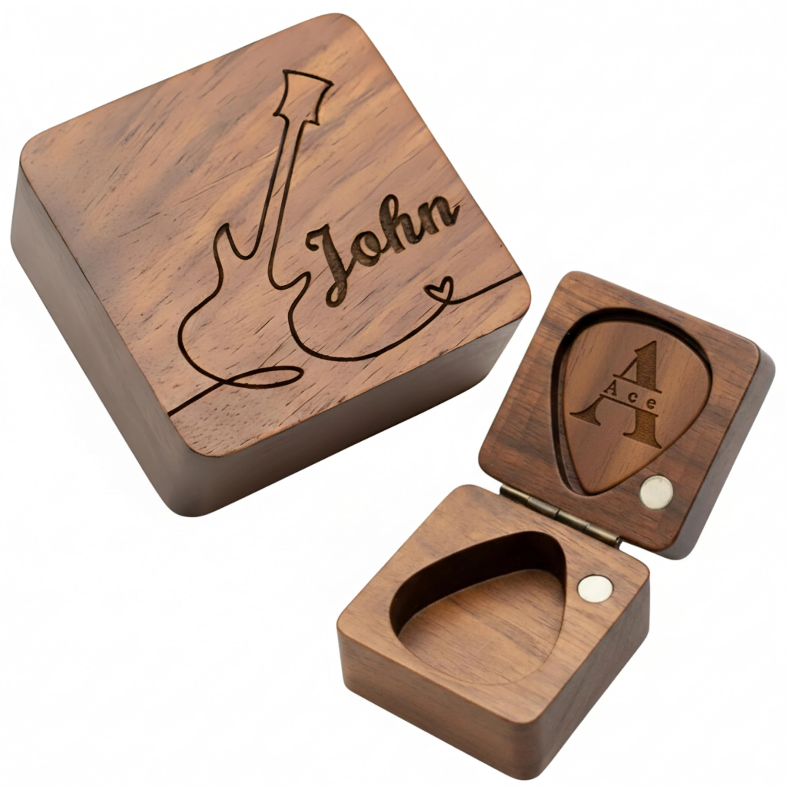Lunea Personalised Wooden Guitar Picks with Box – Custom Engraved Guitar Pick Holder Box, Unique Gift for Guitar Players, Father’s Day, Christmas & Birthdays