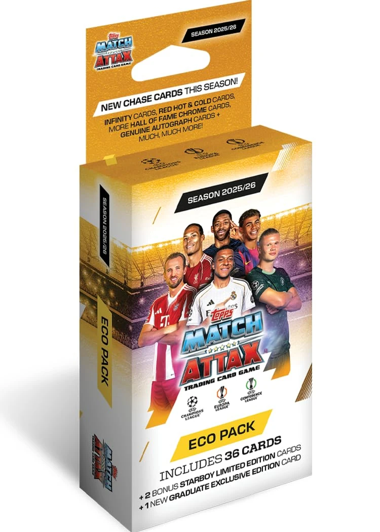 Topps UCC Match Attax 2025/26 - Eco Pack - contains 36 Match Attax cards plus 2 random Star Boy LE's and a random The Graduates LE card.