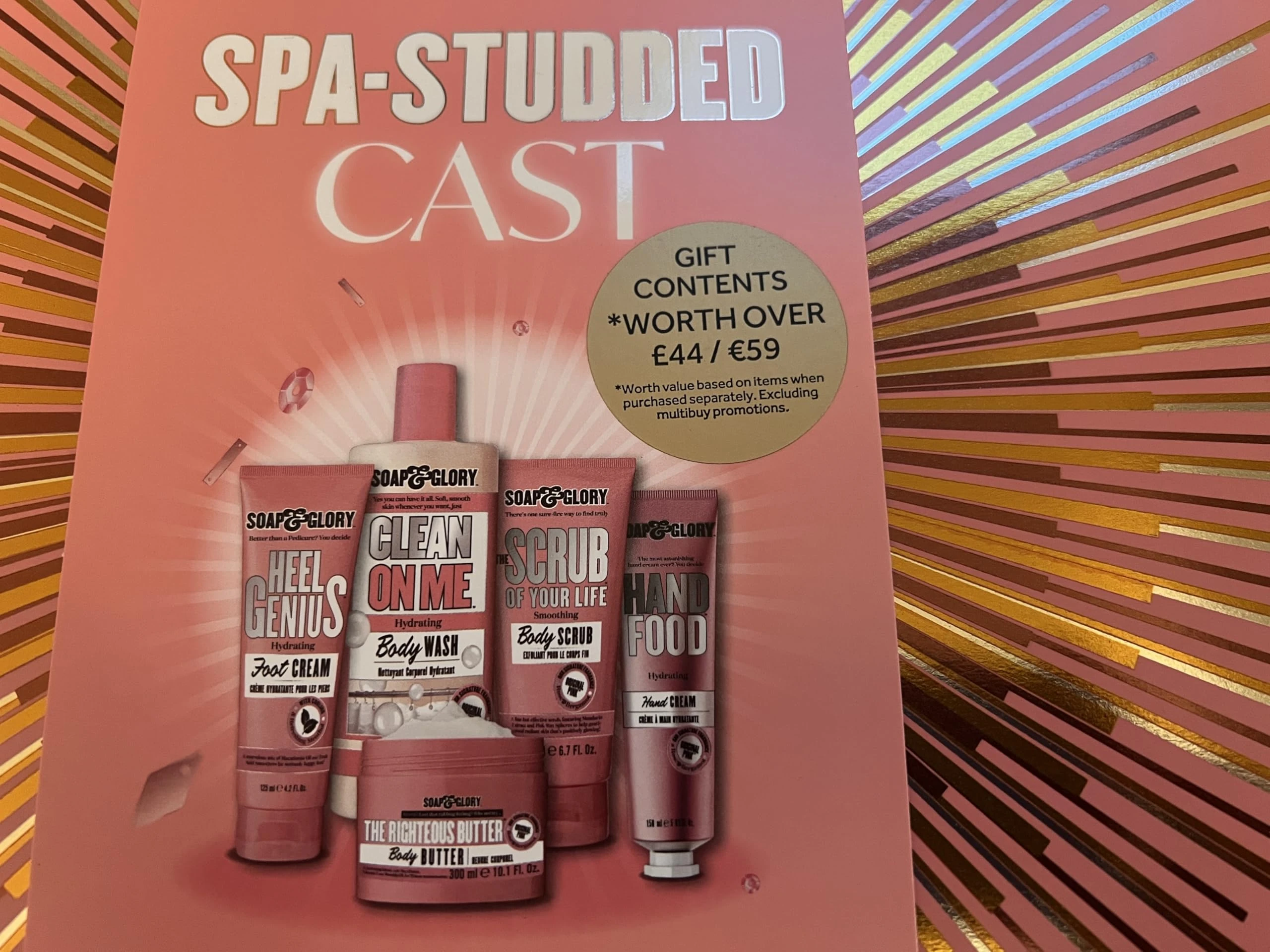 Spa-Studded Cast Body Care Gift Set, 5 Full-Size Products, Includes Body Wash, Body Butter, Body Polish, Hand Cream, Foot Cream