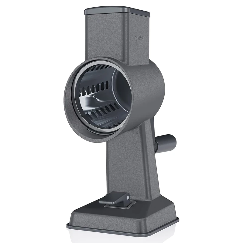 Zyliss Rotary Cheese Grater, Professional Aluminium Grater with Handle, Stainless Steel Drum Blade Ideal for Grating Cheese, Vegetables, Chocolate, Nuts, Non-Slip Suction Foot and Table Clamp