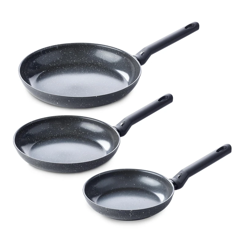 BK Universe 20 cm, 24 cm and 28 cm Pans Set, PFAS Free Non-Stick Coating, Induction Pans, Ceramic Pans, Oven Safe up to 160 °C, Dishwasher Safe, Black