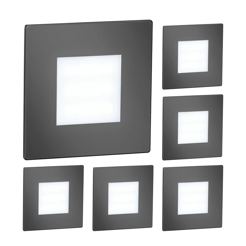 ledscom.de 6 LED Staircase Light/recessed Wall Light FEX for Indoors and Outdoors, Angular, Anthracite, 85 x 85mm, Cool White