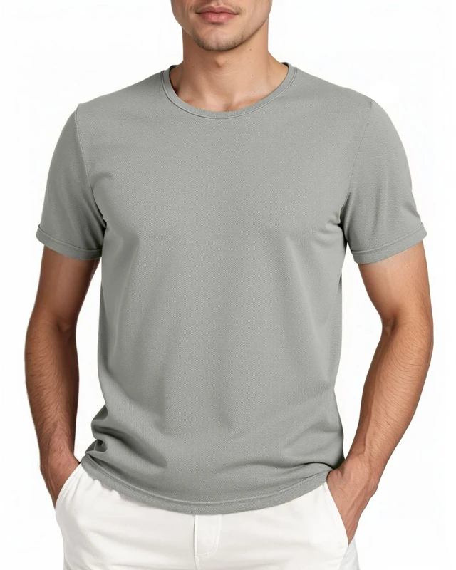 Men's T-Shirt, Quick Drying Breathable Round Neck Lightweight and Comfortable Summer Sports Top, Grey, Large