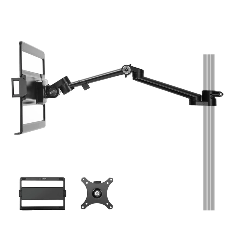TARION Modular Desktop Arm Mount - 48cm / 19" Single Desk Stand with Tablet Holder & VESA Mount for Laptop Monitor 360° Adjustable - Compatible with 35mm Rod Lite Z Desktop - Titanrig Arm X
