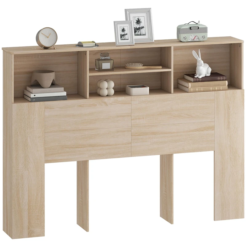 HOMCOM Headboard on Foot 140 cm with Storage - Modern Bed Accessory with 4 Open Compartments for Bedrooms, 140 x 19 x 103.5 cm, Natural Wood Effect