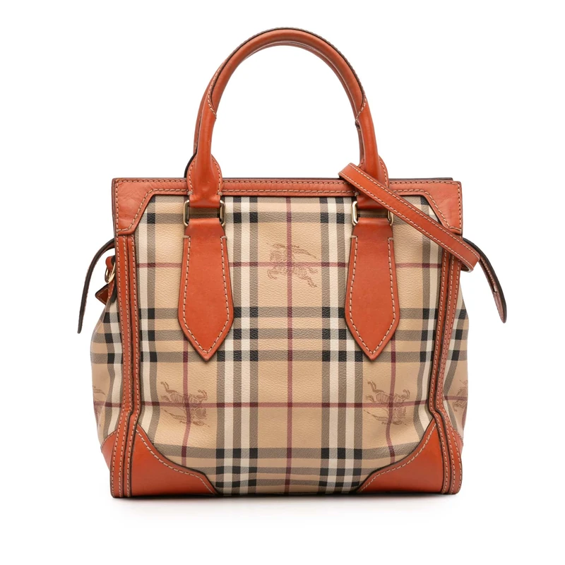 BURBERRY Pre-Loved Small Haymarket Check Coated Canvas Honeywood Tote Handbag