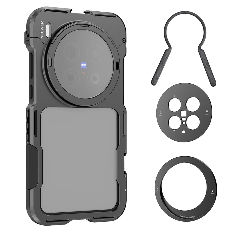 NEEWER X200 Ultra Phone Cage, Quick Release Video Rig Stabilizer for Vlogging Filming Recording with 67mm Filter Ring 17mm Lens Backplate Filter Wrench Compatible with VIVO X200 Ultra, PA146 (Black)