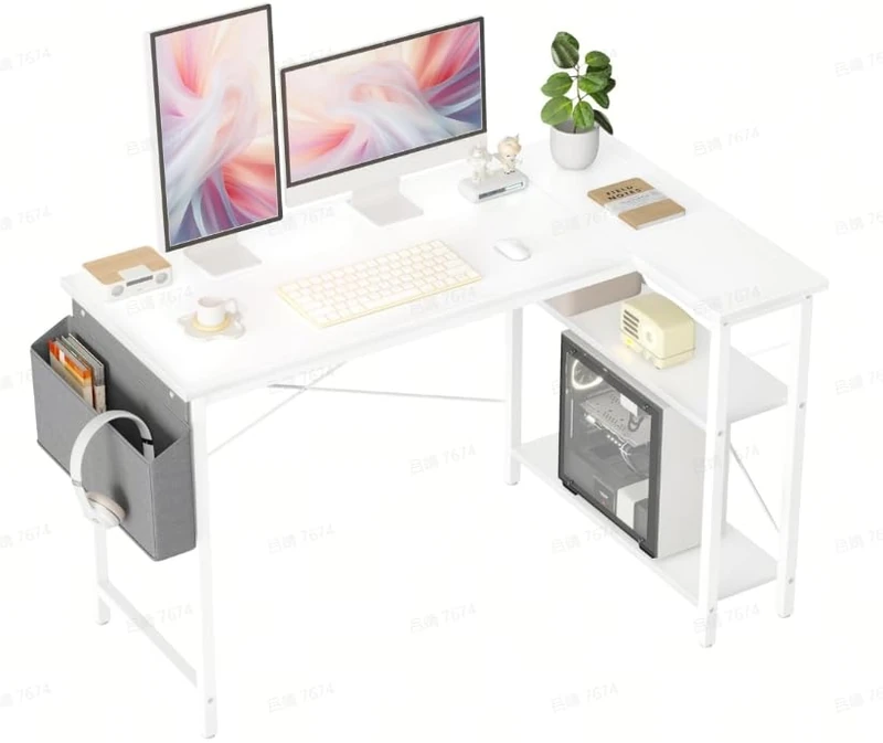 VASAGLE L Shaped Corner Desk, Computer Gaming Desk with Storage, Reversible Height-Adjustable Shelves, for Home Office, 120 x 80 cm, Maple White LWD136WF01