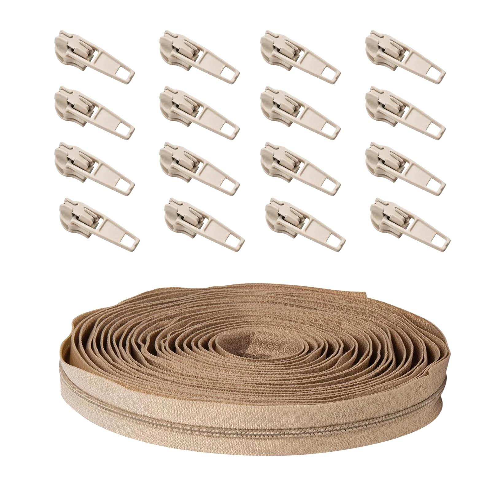 13 PCS zips for Sewing, Invisible Zip 5m Continuous Zip,Zippers for Sewing with 12 Zipper Heads,Nylon Coil Zippers Replacement Bulk Sewing Zipper for Dresses Skirts Pillows or Sewing (Beige)