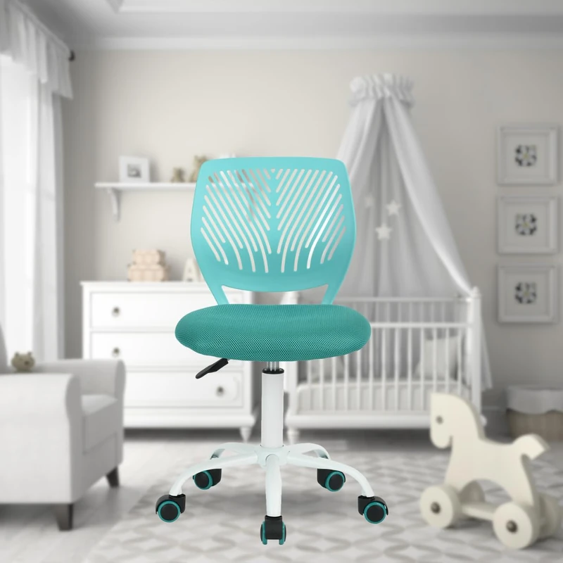 FurnitureR Kids Desk Chair Multi-purpose Office Chair Armless Work Chair Adjustable Height Adjustable Swivel Study Chair Colorful for School and Home Office, Candy Turquoise
