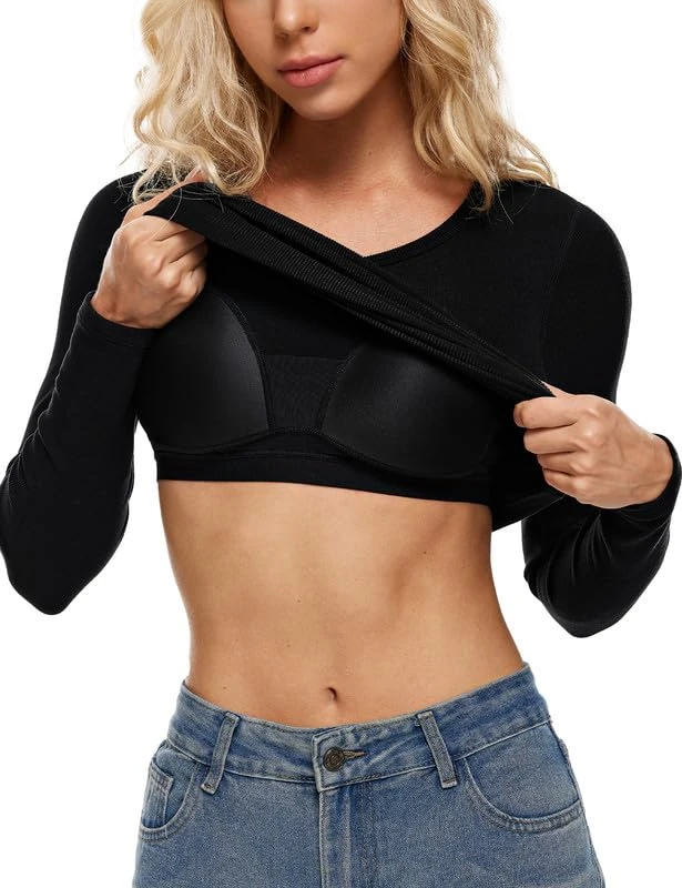 WingsLove Women's Thermal Tops V-Neck Built-in Bra Pads Long Sleeve Shirts Warm Wicking Layer Cold Weather Underwear(Black,M)