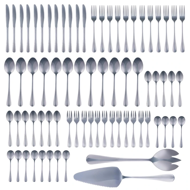 Alpina Cutlery Set for 8 People 75 Pieces Stainless Steel Knives, Spoons, Forks, Teaspoons and Cake Forks Includes Cake Server, Salad Fork and Spoon Dishwasher Safe