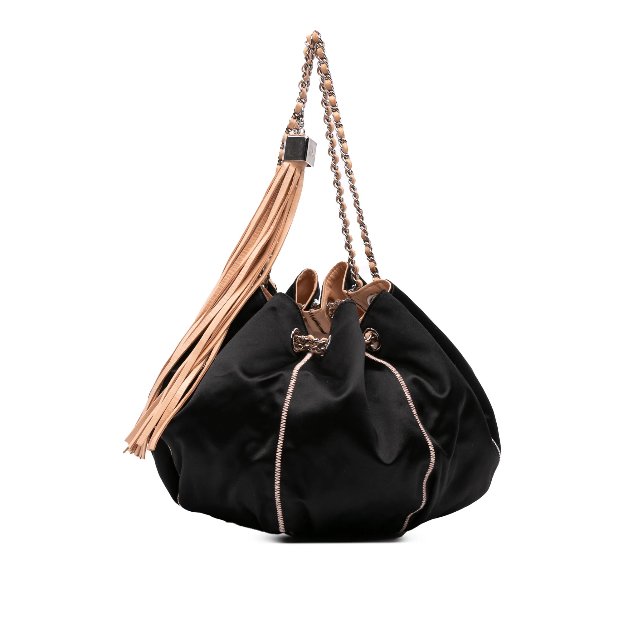 Chanel Pre-Loved Lambskin and Satin Reversible Sac Cordon Bucket Bag
