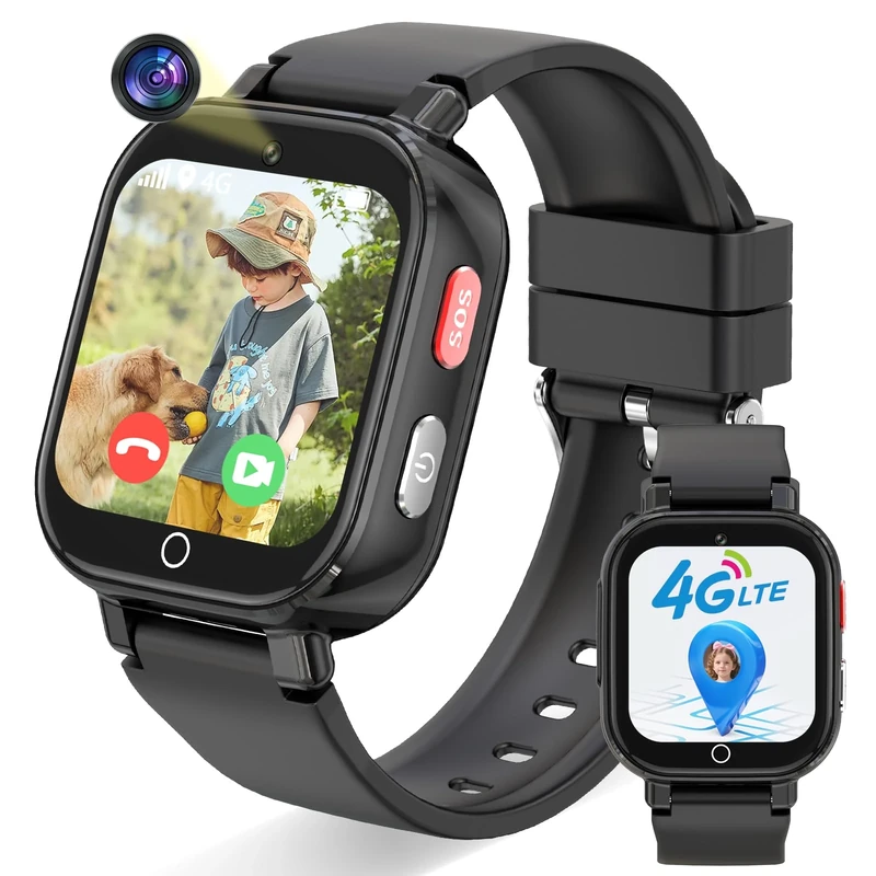 Ucani 4G Kids Smart Watch, Kids Phone Smartwatch GPS Tracker, SOS, Call, Voice & Video Chat, Class Mode, Alarm, Camera, Touch Screen WiFi Wrist Watch for 4-12 Boys Girls (A28-Black-UKLOC)