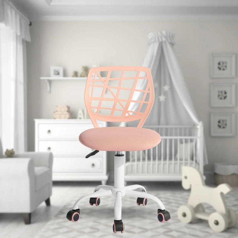 FurnitureR Kids Desk Chair Multi-purpose Office Chair Armless Work Chair Adjustable Height Adjustable Swivel Study Chair Colorful for School and Home Office, Macaron Pink