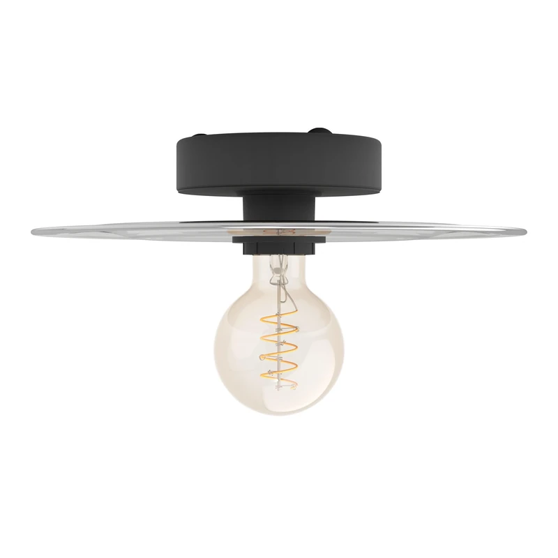 Eglo Ceiling Light Lintmill, Decorative lamp Smoked Glass, Living Room Metal Black and Brass, Grey Ø 30 cm