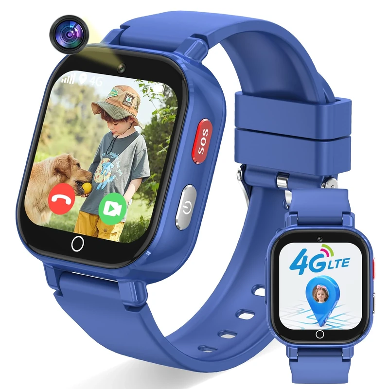 Ucani 4G Kids Smart Watch, Kids Phone Smartwatch GPS Tracker, SOS, Call, Voice & Video Chat, Class Mode, Alarm, Camera, Touch Screen WiFi Wrist Watch for 4-12 Boys Girls (A28-Blue-UKLOC)