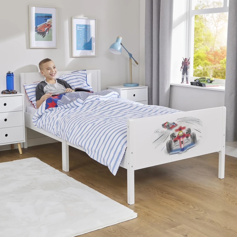 Liberty House Toys Kids Single White Bed, Race Car H80 x W95 x D199 cm