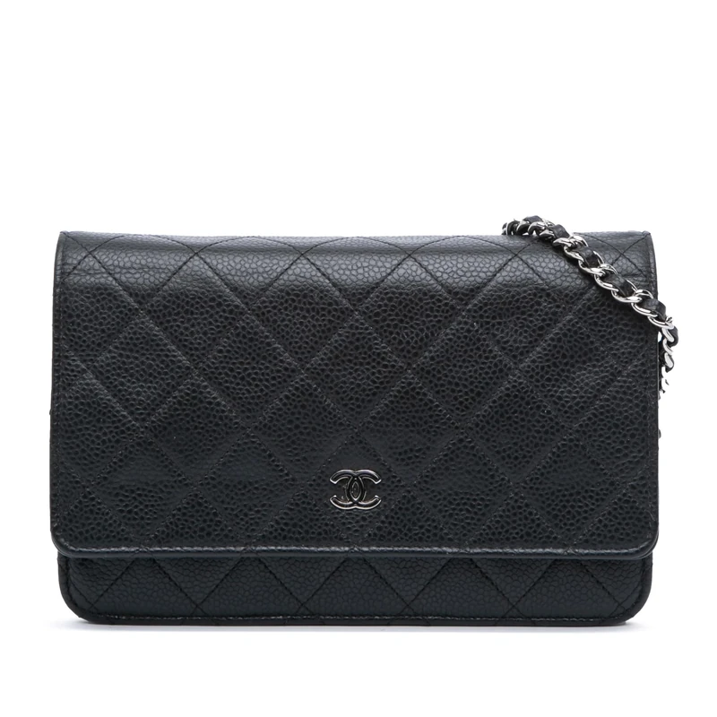 Chanel Pre-Loved CC Quilted Caviar Wallet on Chain Handbag