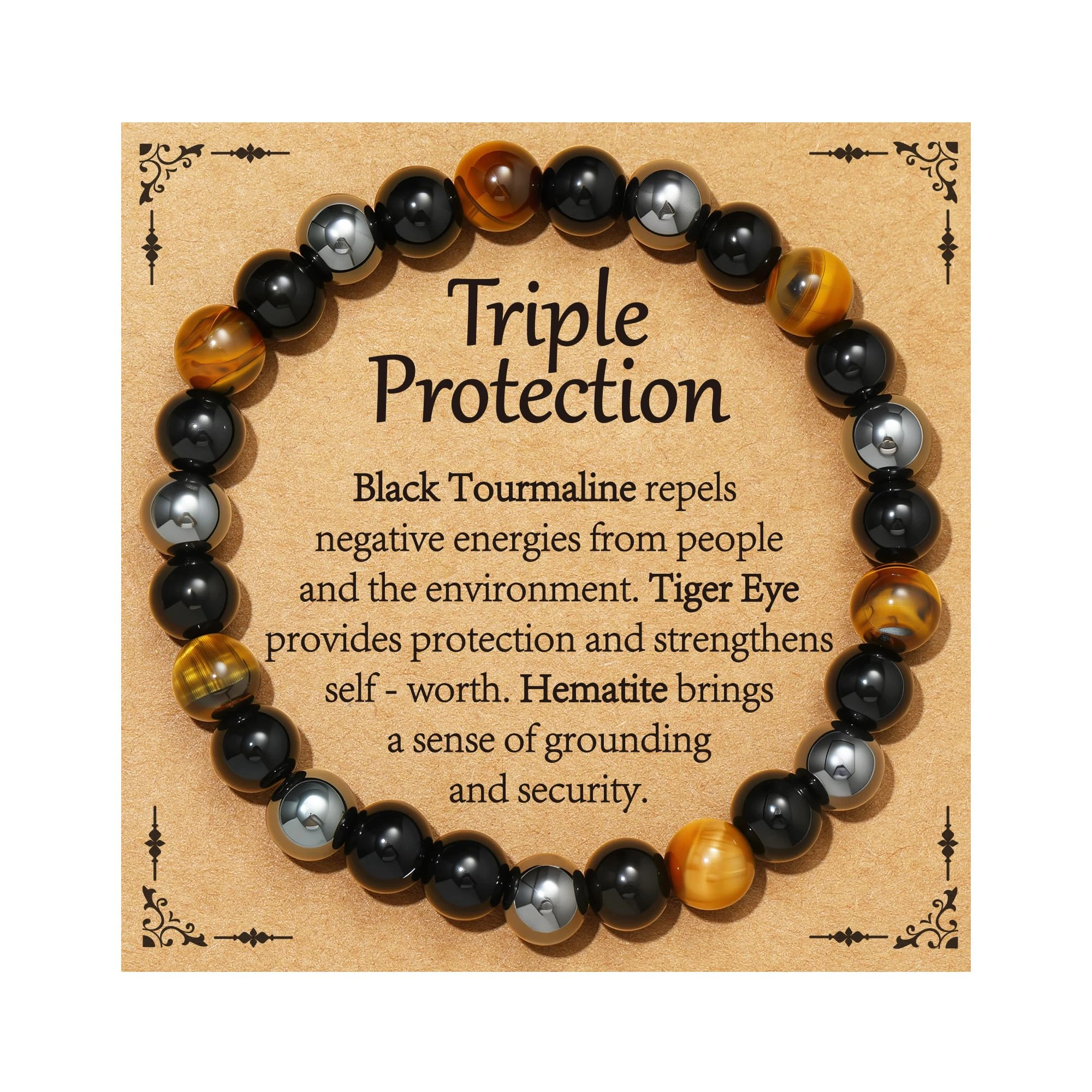 Aretas Black Tourmaline Eye of The Tiger Hematite Crystal Beaded Bracelet for Women Ladies Gemstone Tigers Eyes Natural Stone Anxiety Healing Jewellery Christmas Xmsa Secret Santa Gifts for Her Girls