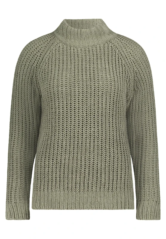 Cartoon Women's Knitted Jumper with Stand-Up Collar, Pale Khaki, 16