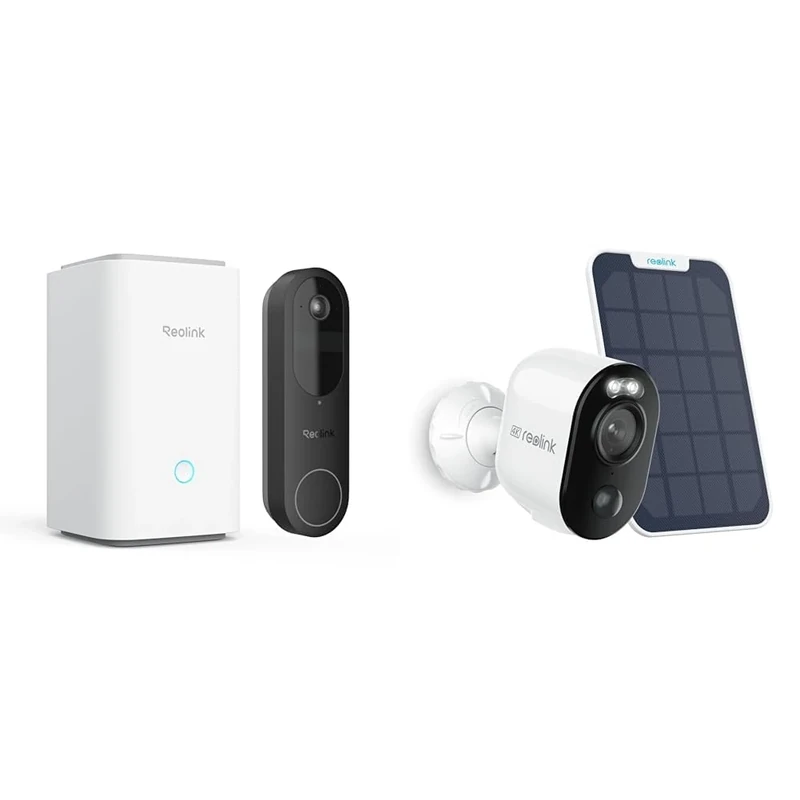 Bundle of Reolink 4K Argus 3 Ultra Battery Security Camera with Solar Panel, 2.4/5GHz WiFi, Color Night Vision, Smart Detection, Two-Way Audio, IP65 + Reolink 2K Battery Video Doorbell with Home Hub