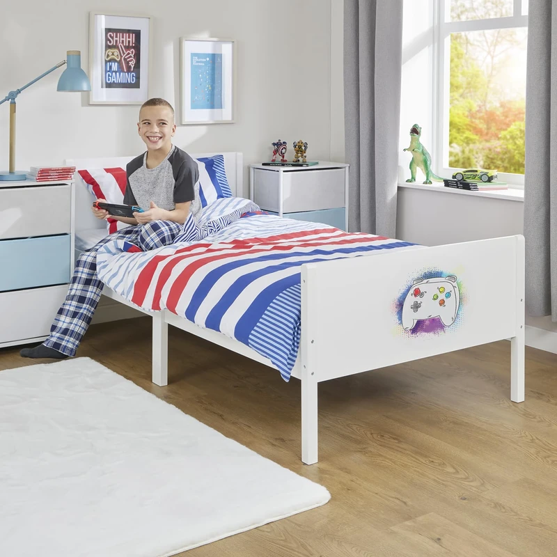 Liberty House Toys Kids Single White Bed, Gaming H80 x W95 x D199 cm