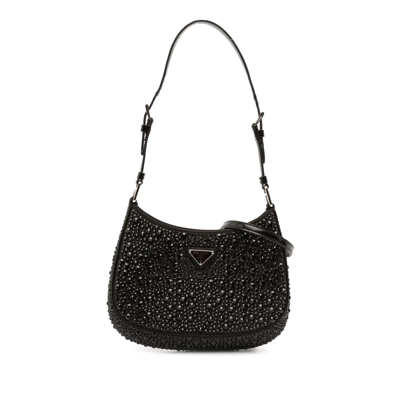 Pre-Loved Crystal Embellished Satin Cleo Shoulder Bag