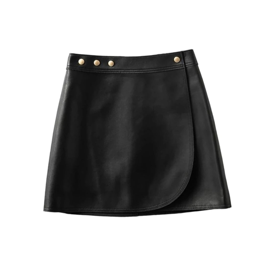 Women Genuine Leather Mini Skirt Sheepskin Short Skirt Fall Winter Fashion Clothing Black
