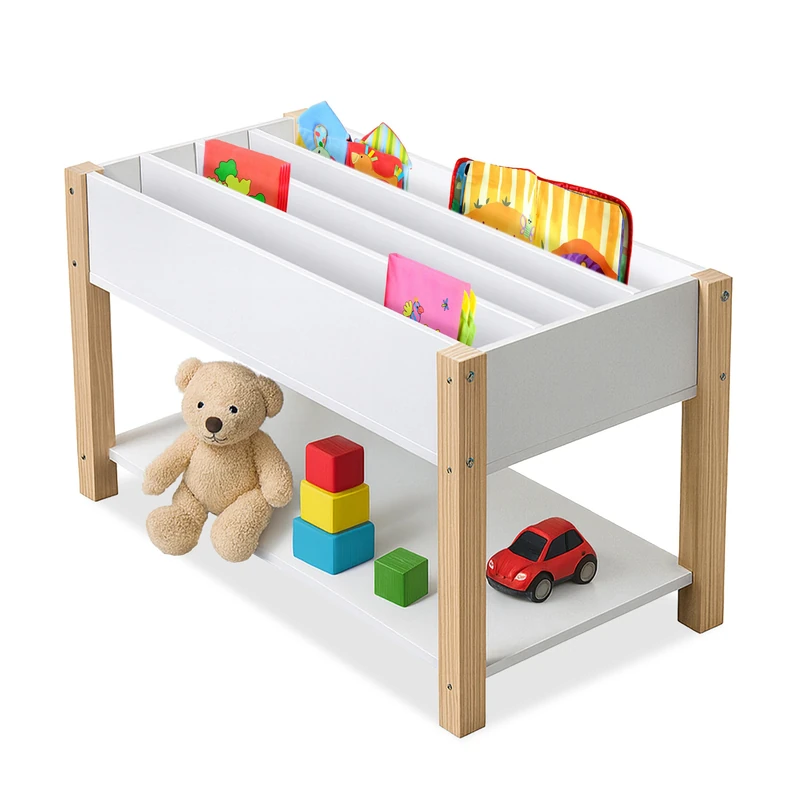 Relaxdays Children's Bookshelf, 4 Shelves, Open Compartment, Toys & Books, HWD: 44x80x40 cm, White/Natural