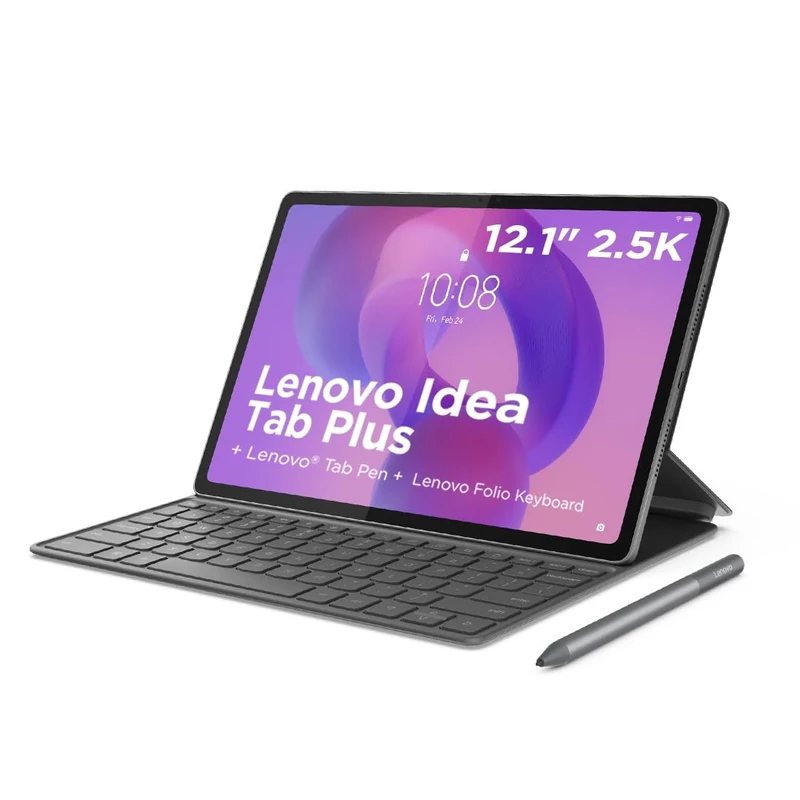 Lenovo Idea Tab Plus Android Tablet | 12.1 inch 2.5K (2560x1600) Display | MediaTek Dimensity 6400 | 12 GB RAM | 256 GB UFS 2.2 | Wi-Fi 5 | Luna Grey | Tab Pen + Folio Keyboard