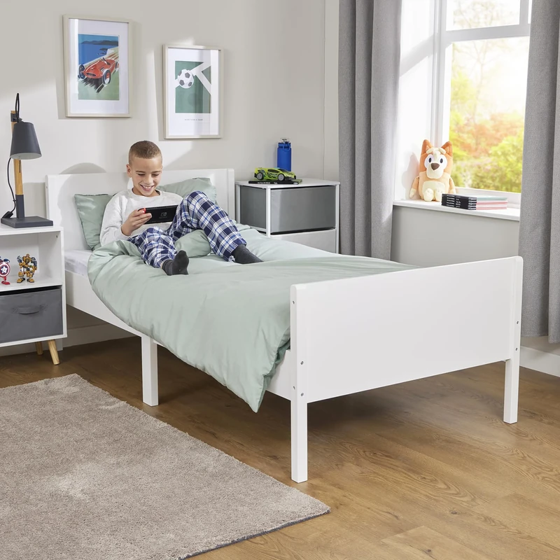 Liberty House Toys Kids Single White Bed, H80 x W95 x D199 cm