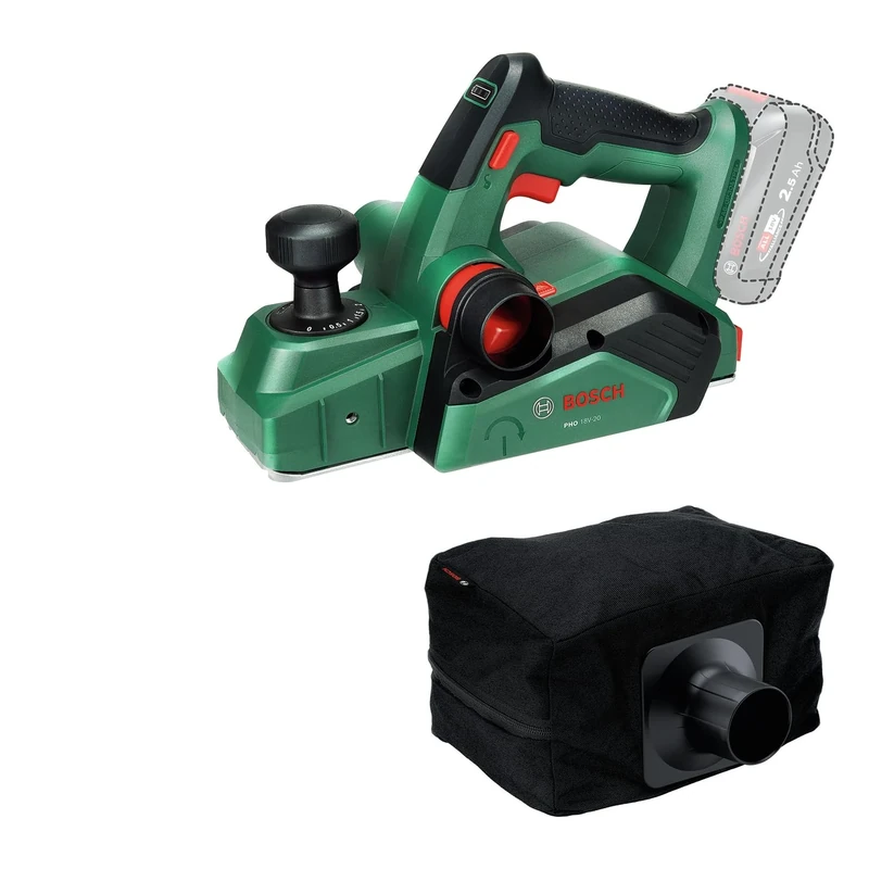Bosch 18V System Cordless Planer PHO 18V-20 (Flexible planing from Different Angles; Easy Blade Change; incl. Dust Bag)