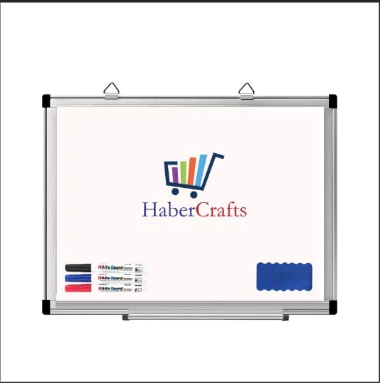 Habercrafts Extra Large Magnetic Whiteboard 90 x 120cm Dry Erase White Board with 3 Colour Pens Eraser Tray Silver Aluminium Frame Hangable Dry Wipe Writing Board for Office School (90cm x 120cm)