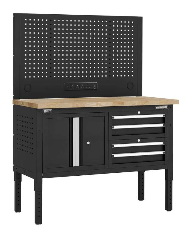 Sealey Superline PRO® Modular Workbench with 4 Drawers & Cupboard Wooden Worktop Adjustable Height 1265mm - APMWB50COMBO1W