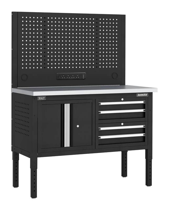 Sealey Superline PRO® Modular Workbench with 4 Drawers & Cupboard Stainless Steel Worktop Adjustable Height 1265mm - APMWB50COMBO1SS