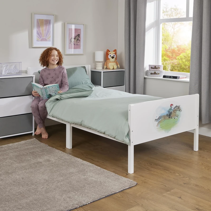 Liberty House Toys Kids Single White Bed, Horse Rider H80 x W95 x D199 cm