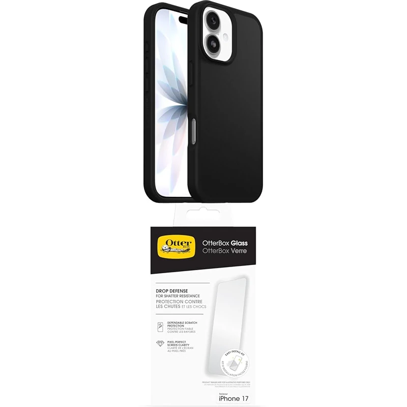 OtterBox React Series MagSafe Case for iPhone 17, Protective Thin Case, Tested to Military Standard, Black Glass Screen Protector for iPhone 17