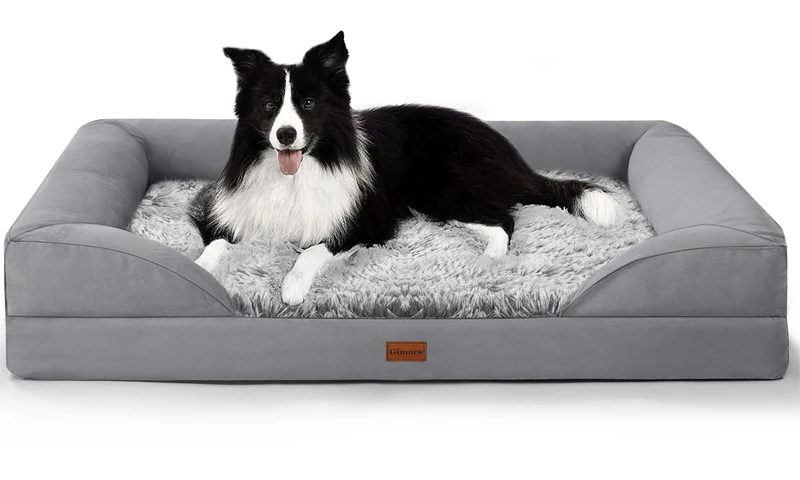 Gimars 9.5 cm Thick Orthopaedic Dog Bed for Large Dogs, Supportive Dog Sofa with 28D Egg Carton Foam, Removable Washable Cover, Waterproof Inner Cover for Puppies, Seniors, Sick Dogs