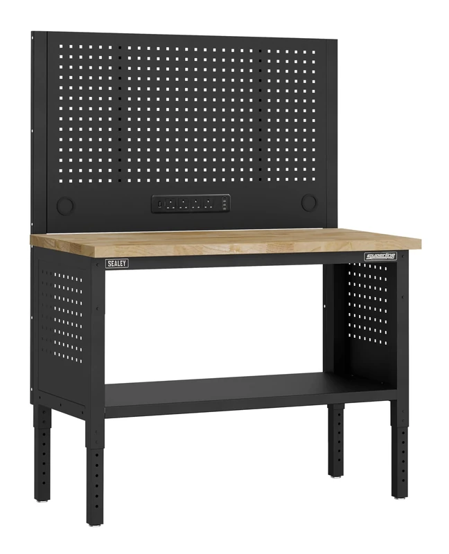 Sealey Superline PRO® Modular Workbench with Pegboard Back Panel Wooden Worktop Adjustable Height 1265mm - APMWB50COMBOW