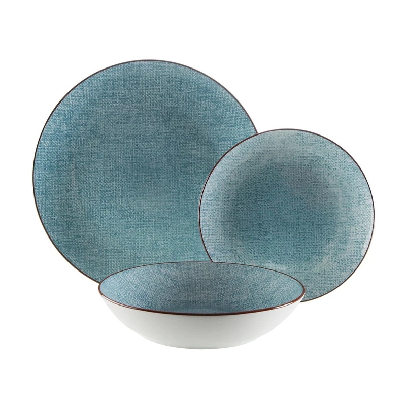 Versa 18-Piece Modern Fabric Tableware Set, 3 x 26.5 x 26.5 cm, Porcelain, Blue