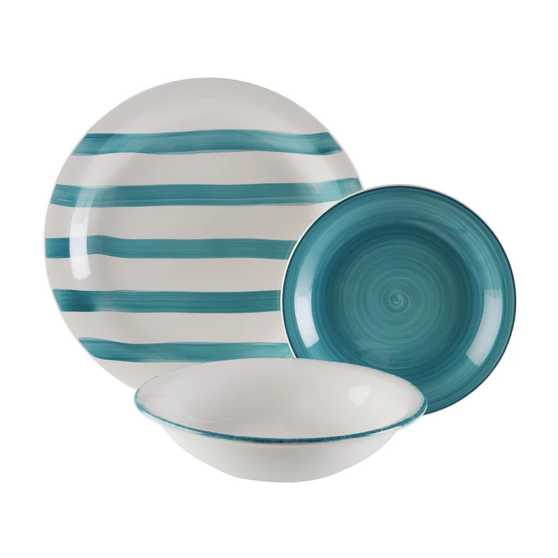 Versa 18-Piece Modern Dinnerware Set, 3 x 26.5 x 26.5 cm, Porcelain, Blue